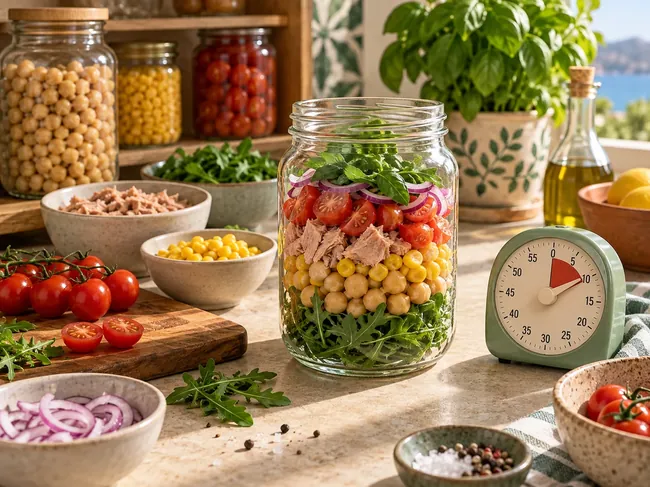 Pranzo rapido in barattolo preparato in dieci minuti