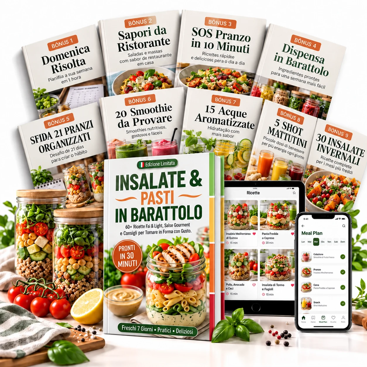Insalate e pasti in barattolo con tutti i nove bonus
